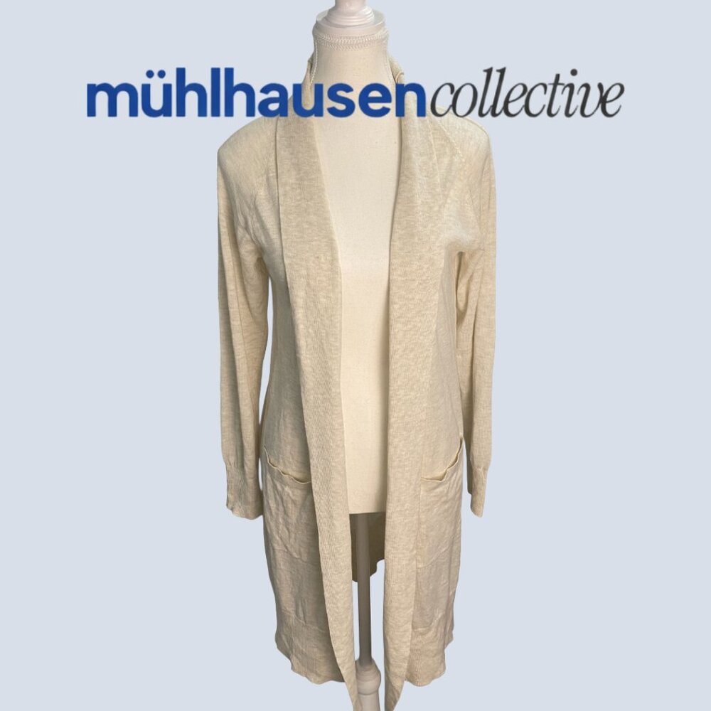 A New Day Cream Longline Cardigan XS/S Lightweight Open Front Neutral Basic